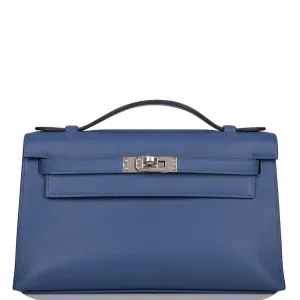 Hermes Kelly Pochette Blue Brighton Swift Palladium Hardware