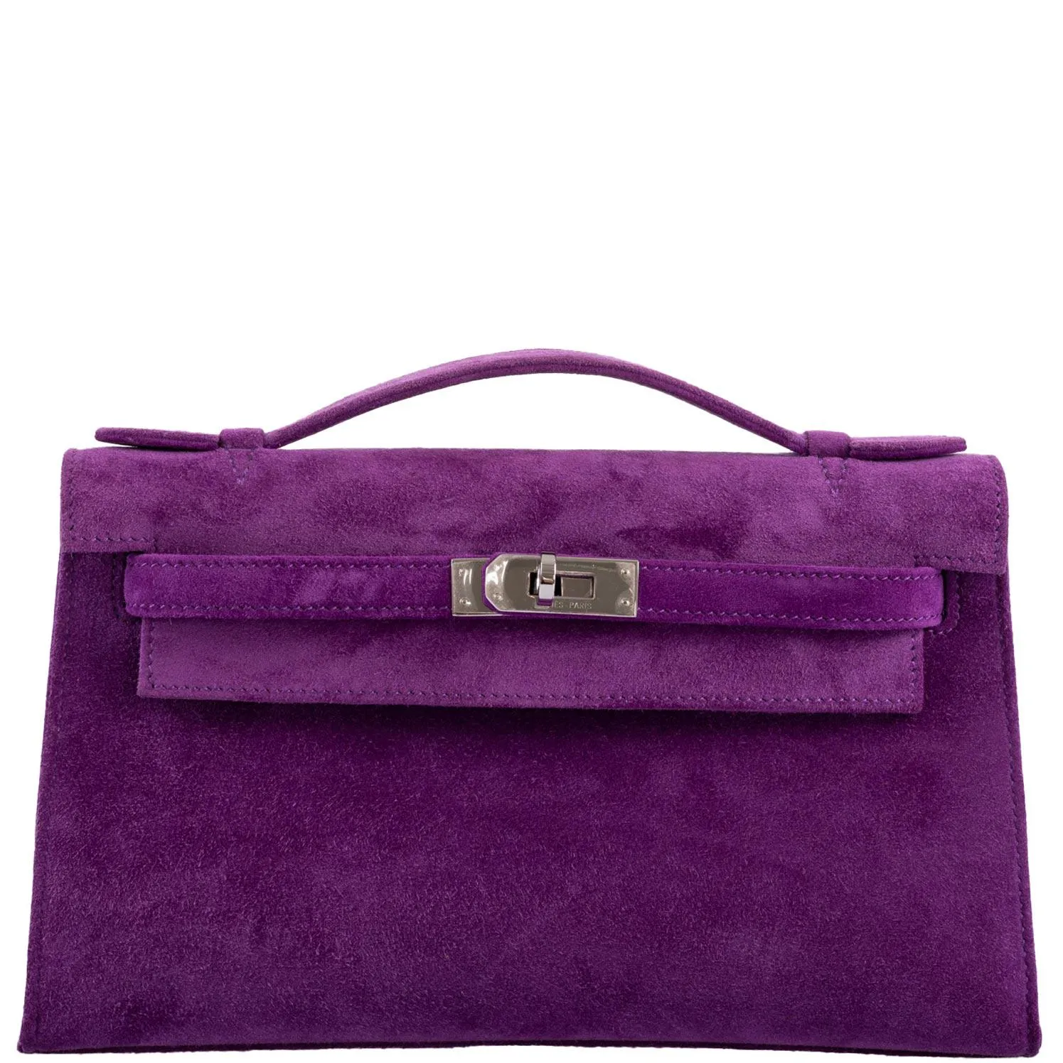 Hermes Kelly Pochette Violet Veau Doblis Suede Palladium Hardware - 2006, J Square