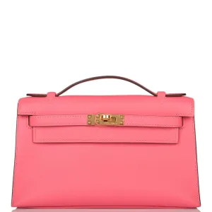 Hermes Rose Azalee Swift Mini Kelly Pochette Gold Hardware