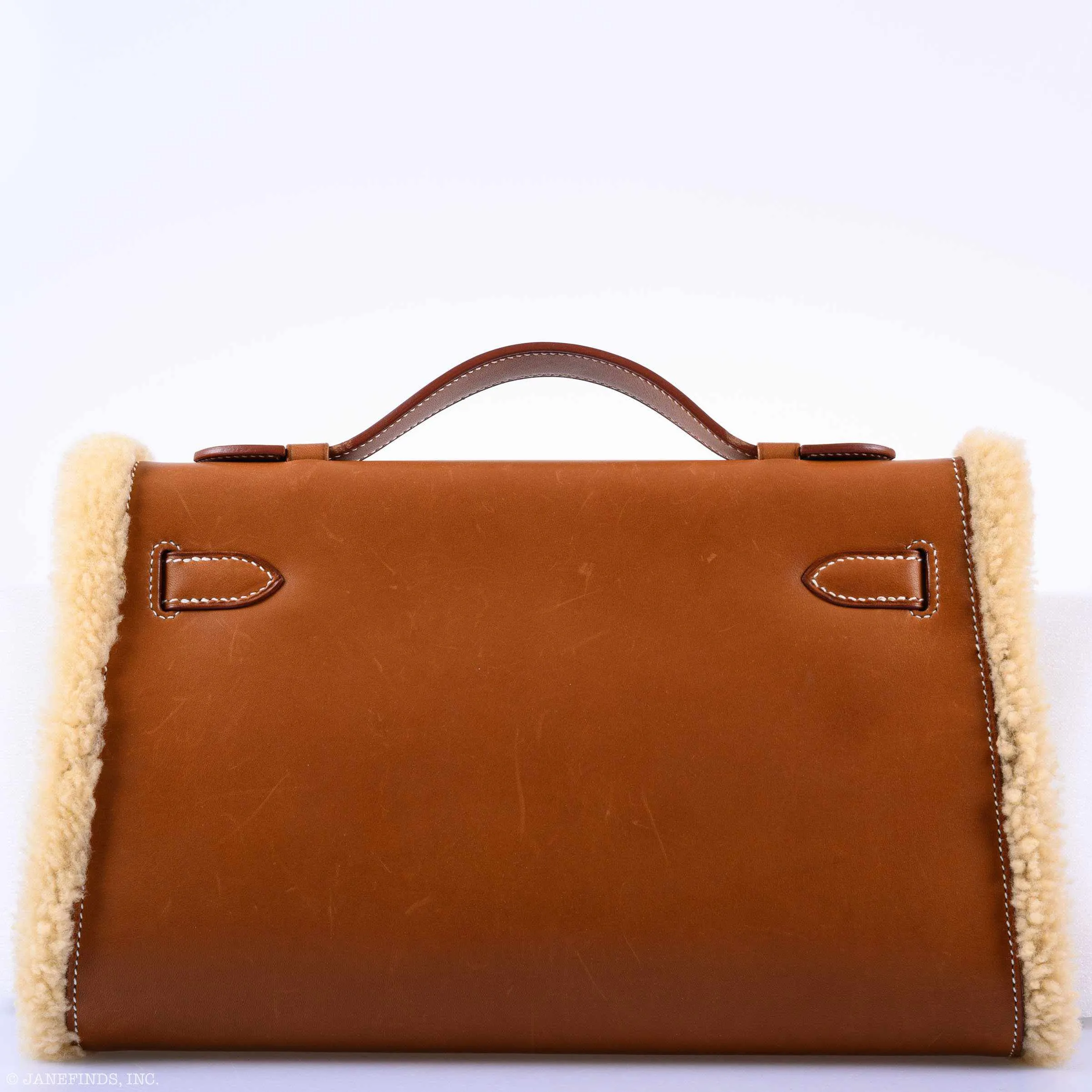 Hermes Teddy Kelly Clutch Barenia Leather & Mouton Shearling Palladium Hardware - 2007, K Square
