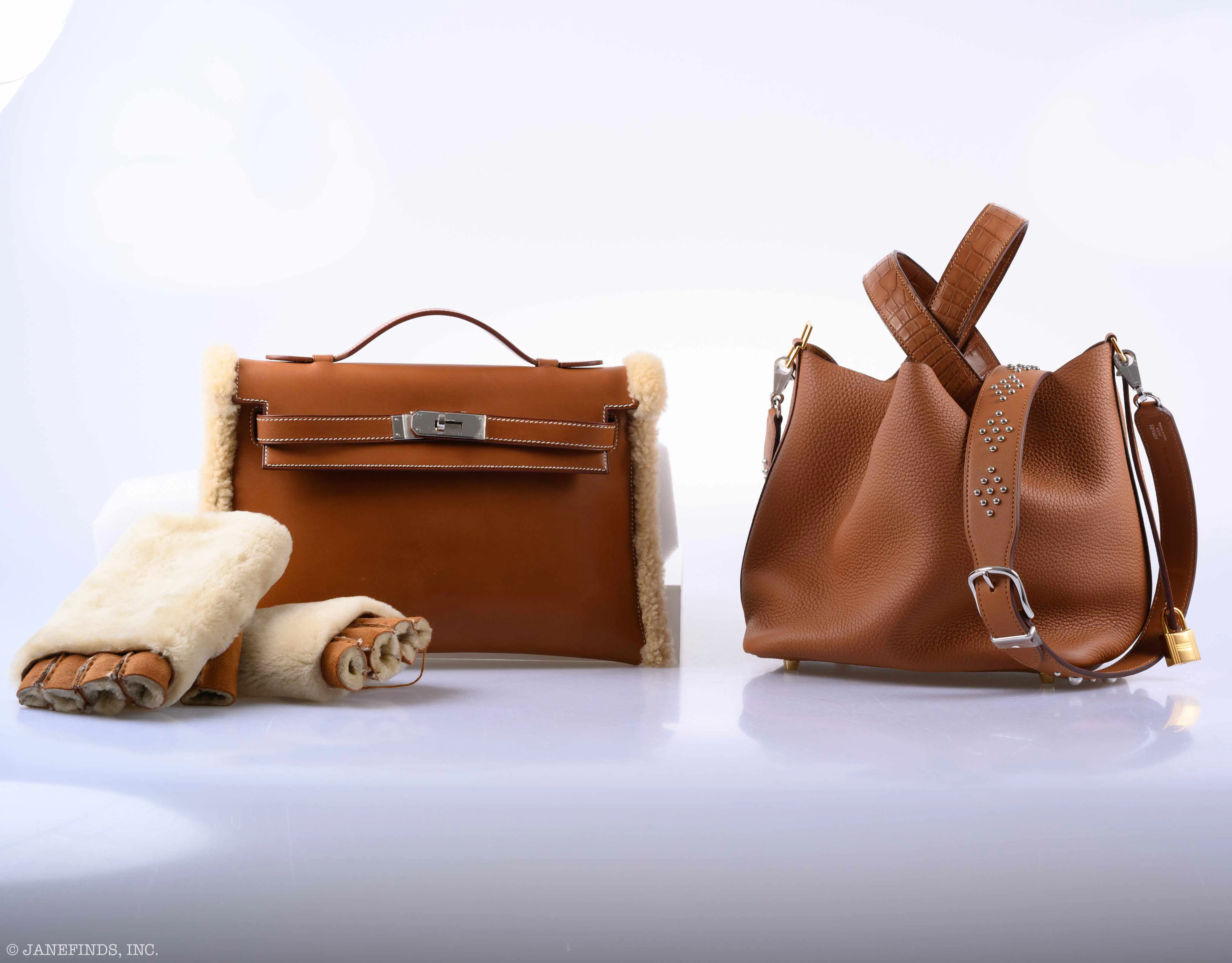 Hermes Teddy Kelly Clutch Barenia Leather & Mouton Shearling Palladium Hardware - 2007, K Square