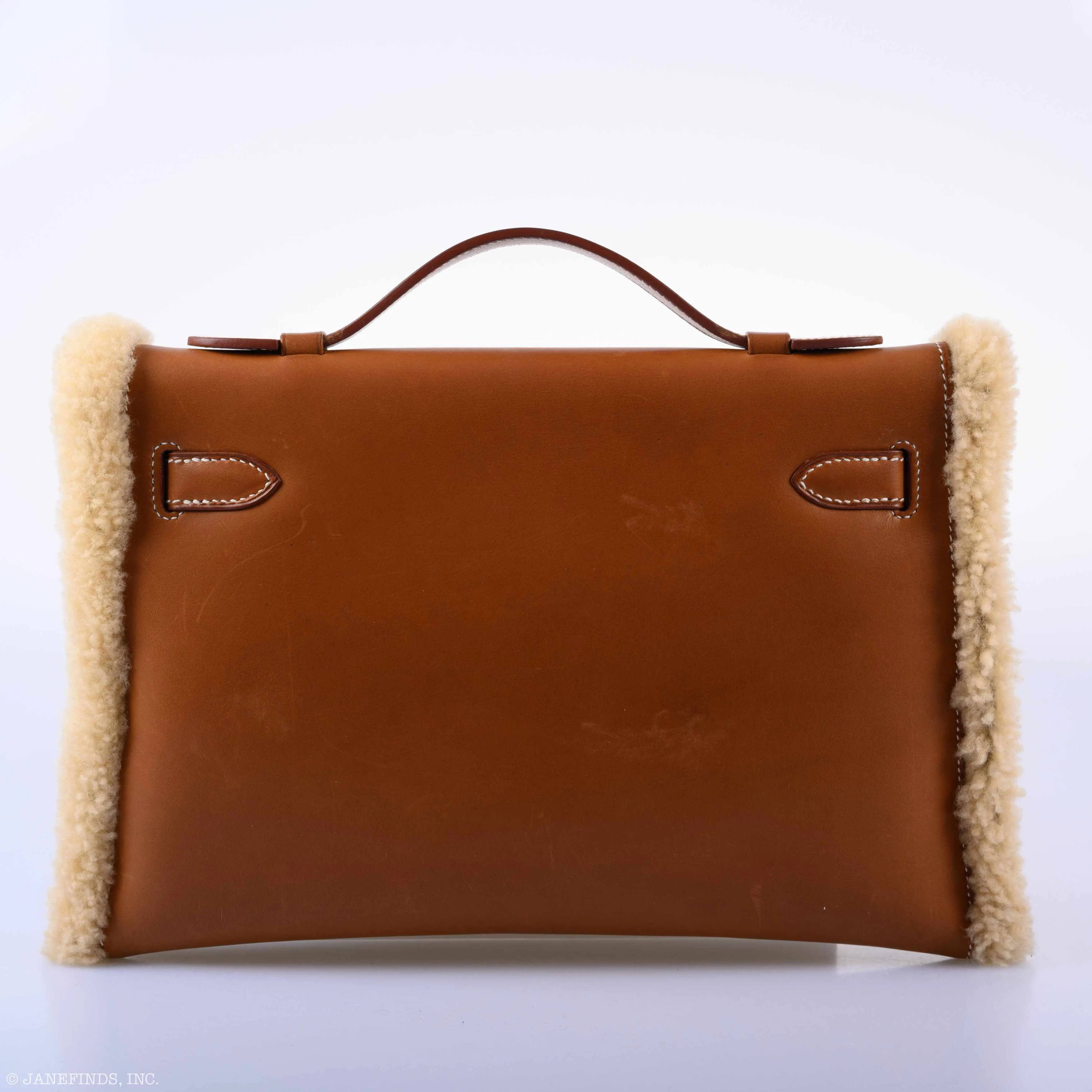 Hermes Teddy Kelly Clutch Barenia Leather & Mouton Shearling Palladium Hardware - 2007, K Square