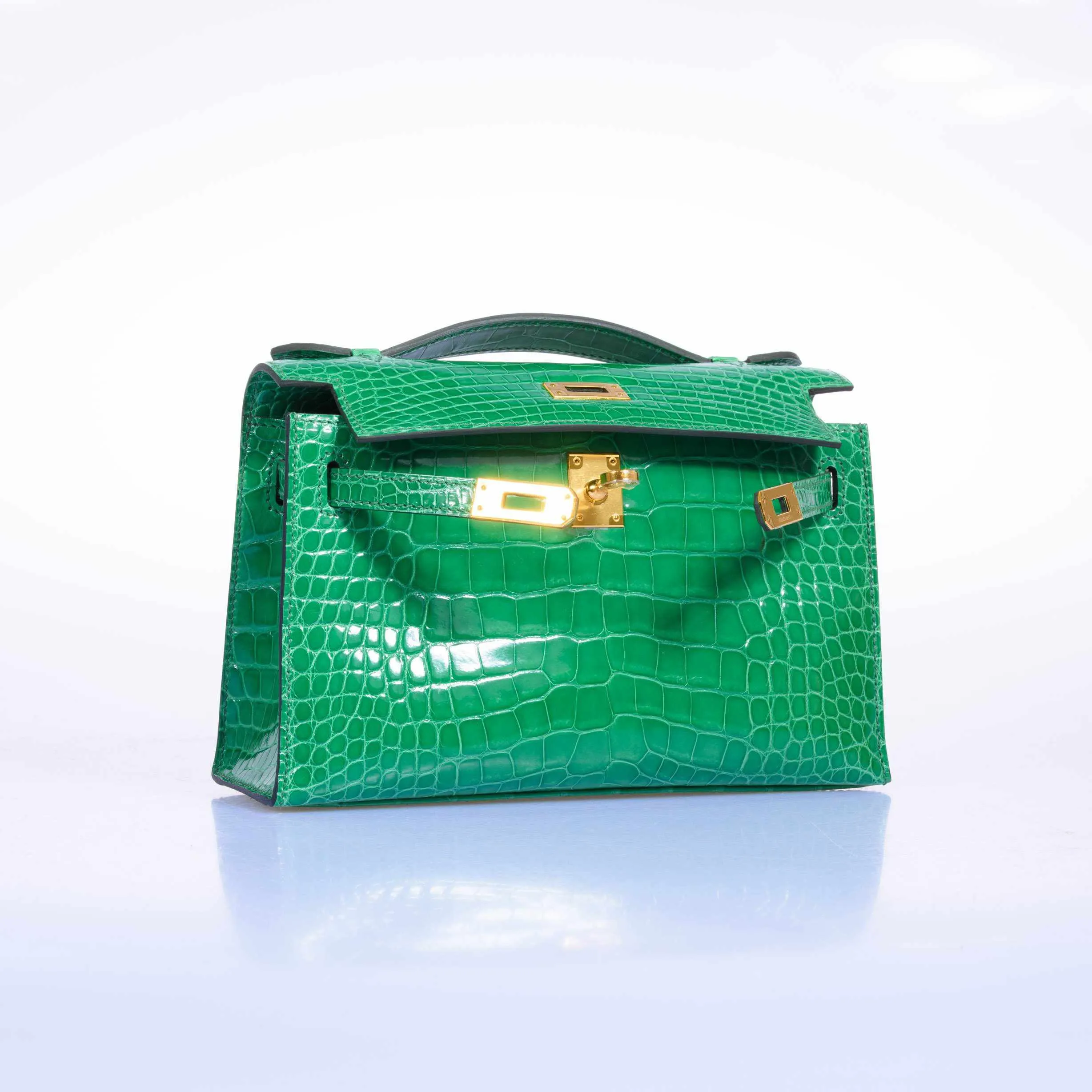 Hermès JPG Kelly Pochette Cactus Emerald Alligator Gold Hardware