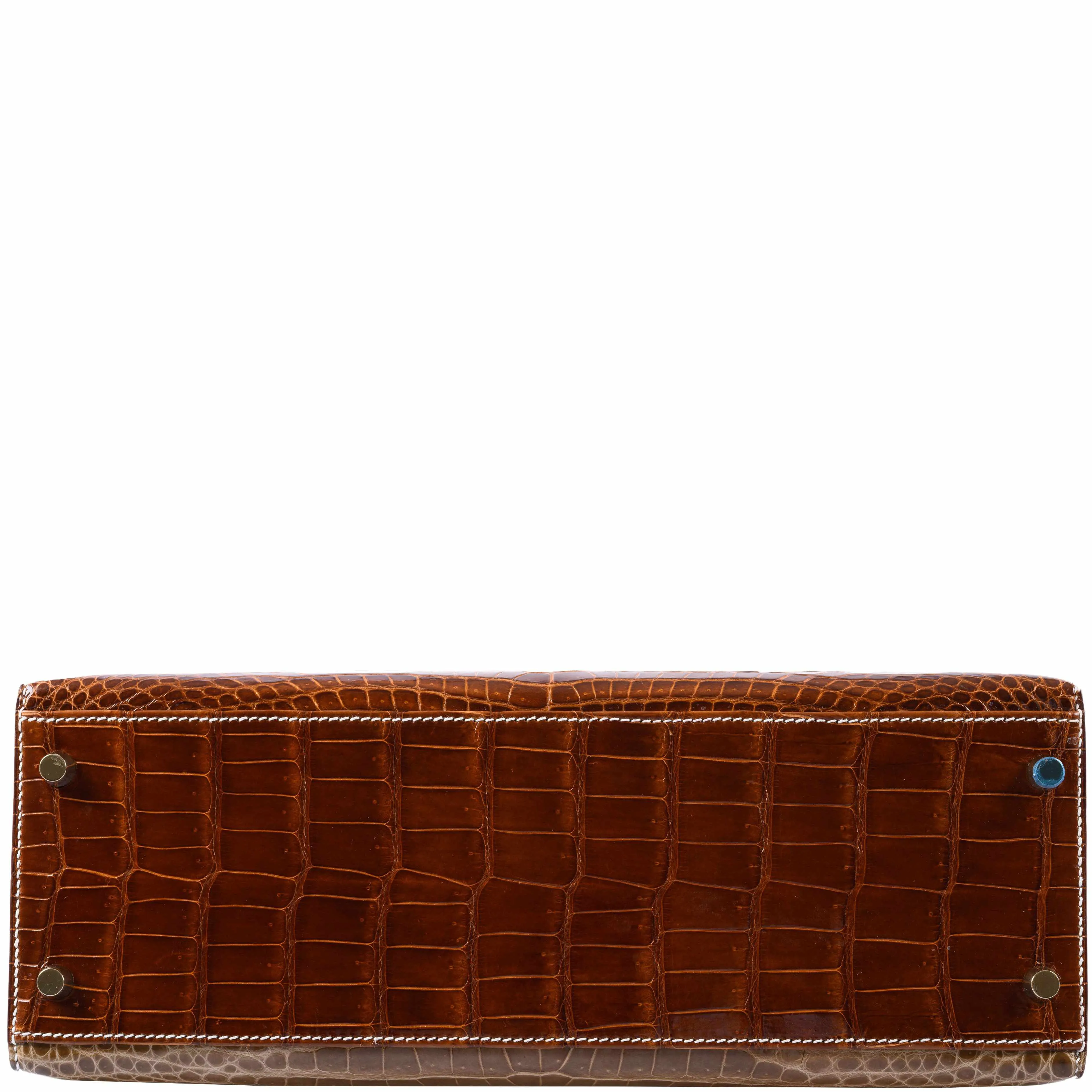 Hermès Kelly 32 Sellier Miel, Ficelle & Poussiere Porosus Crocodile Gold Hardware - 2007 Special Order
