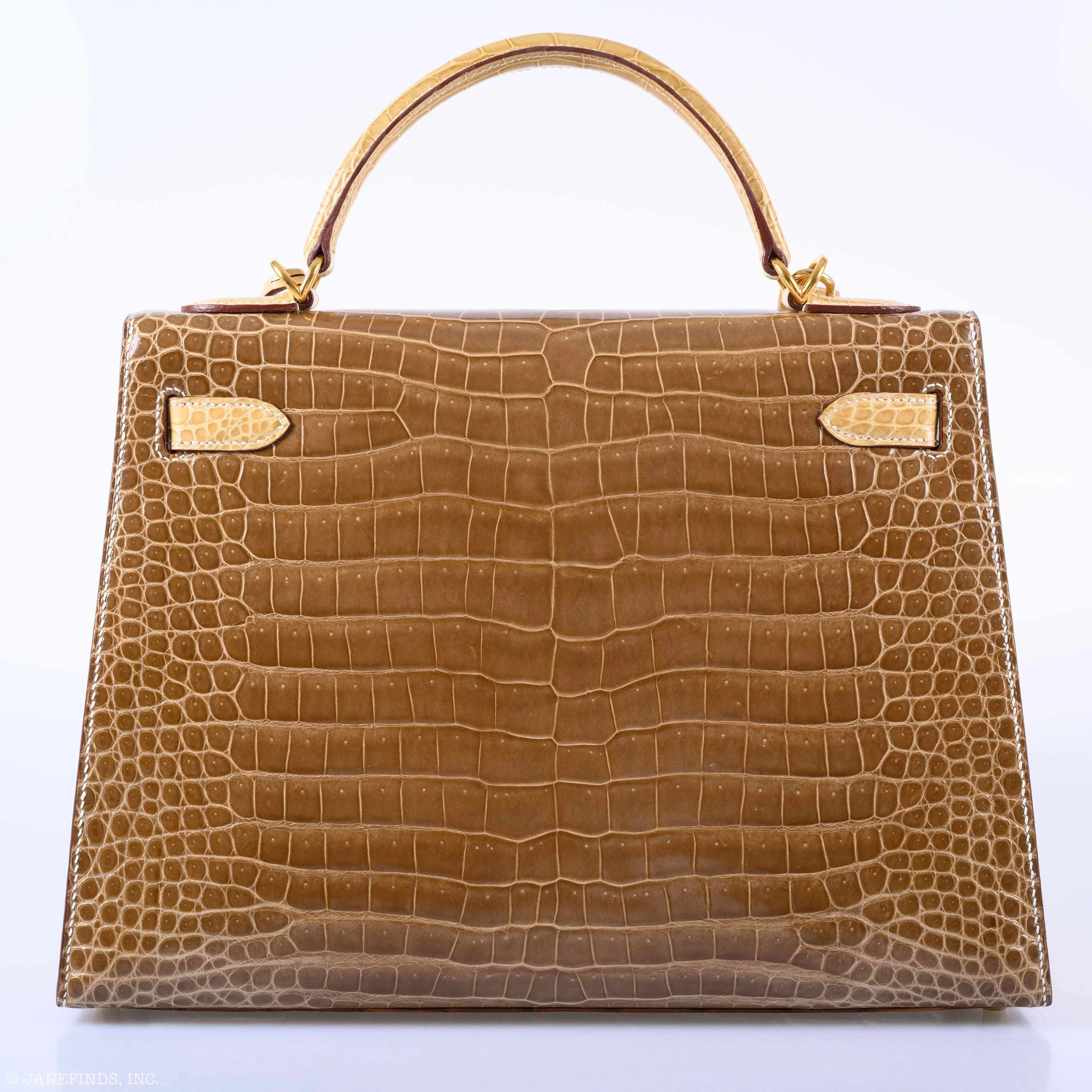 Hermès Kelly 32 Sellier Miel, Ficelle & Poussiere Porosus Crocodile Gold Hardware - 2007 Special Order