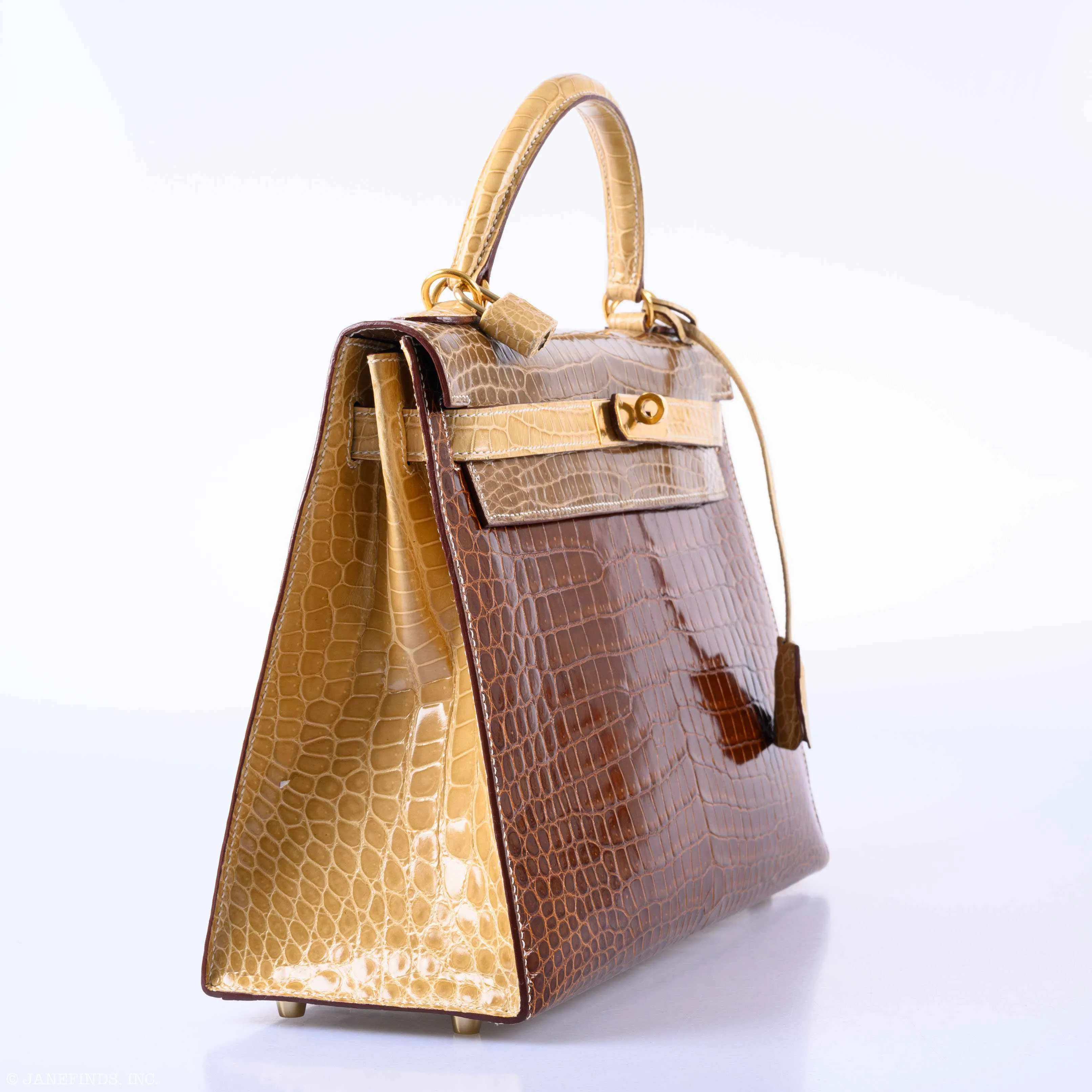 Hermès Kelly 32 Sellier Miel, Ficelle & Poussiere Porosus Crocodile Gold Hardware - 2007 Special Order
