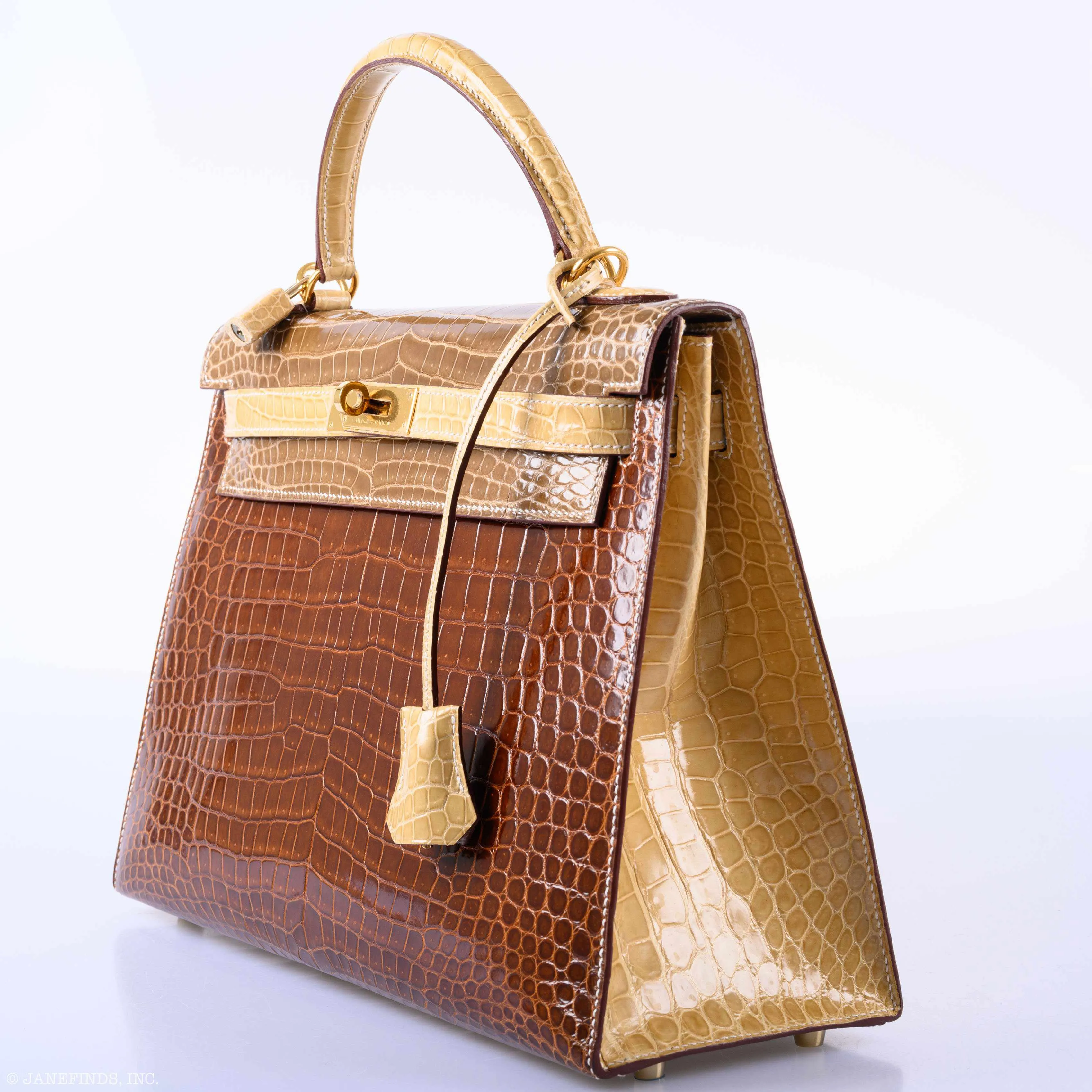 Hermès Kelly 32 Sellier Miel, Ficelle & Poussiere Porosus Crocodile Gold Hardware - 2007 Special Order