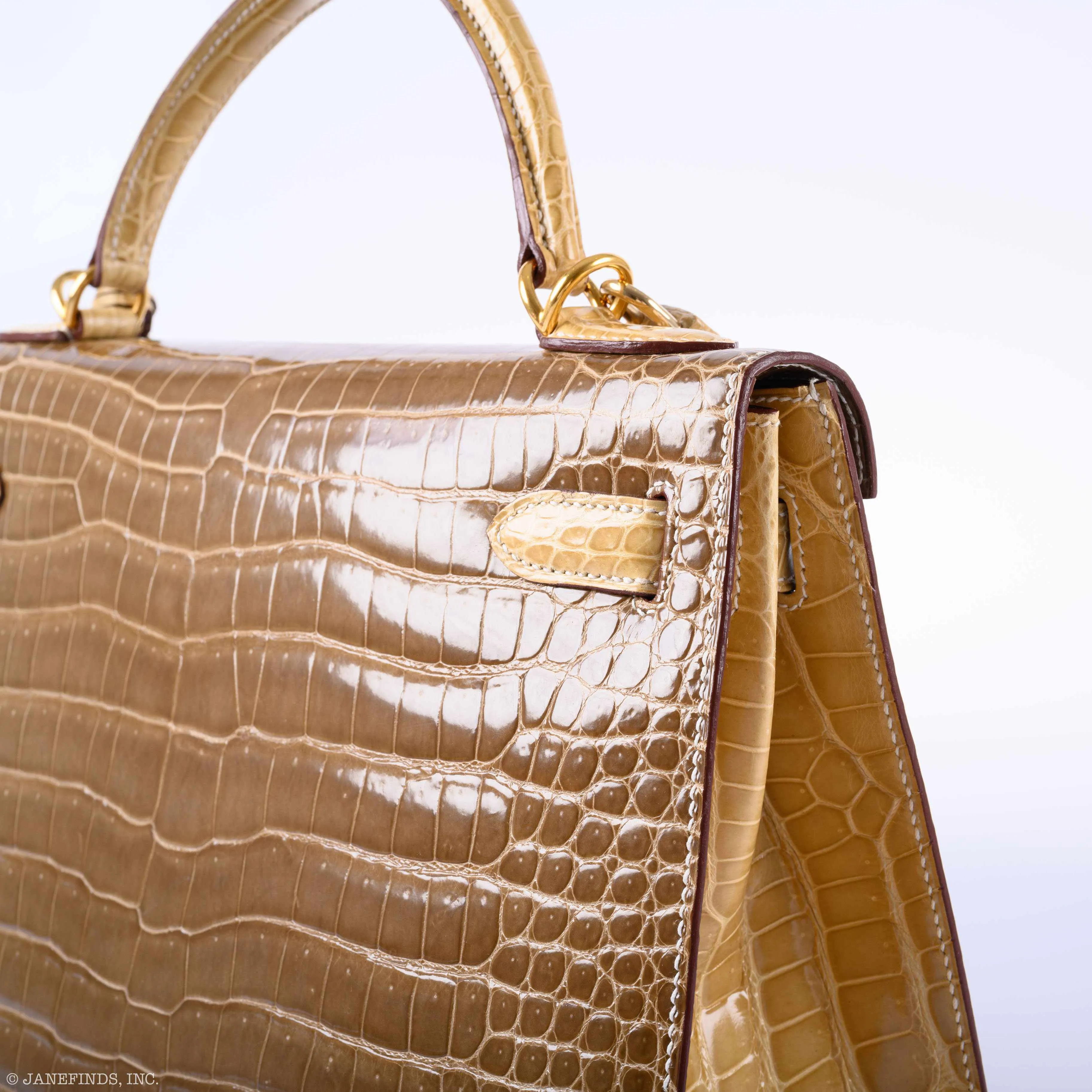 Hermès Kelly 32 Sellier Miel, Ficelle & Poussiere Porosus Crocodile Gold Hardware - 2007 Special Order