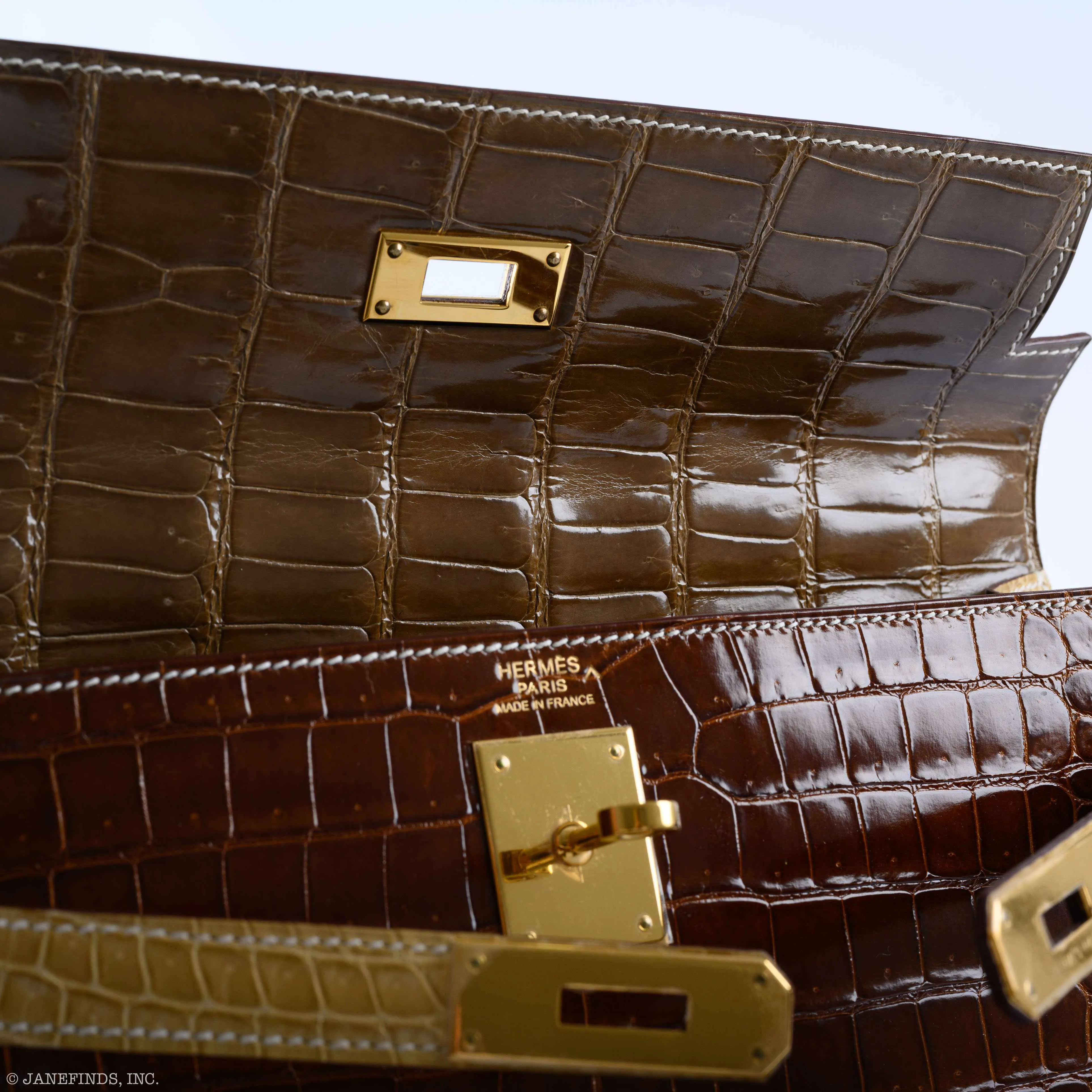 Hermès Kelly 32 Sellier Miel, Ficelle & Poussiere Porosus Crocodile Gold Hardware - 2007 Special Order