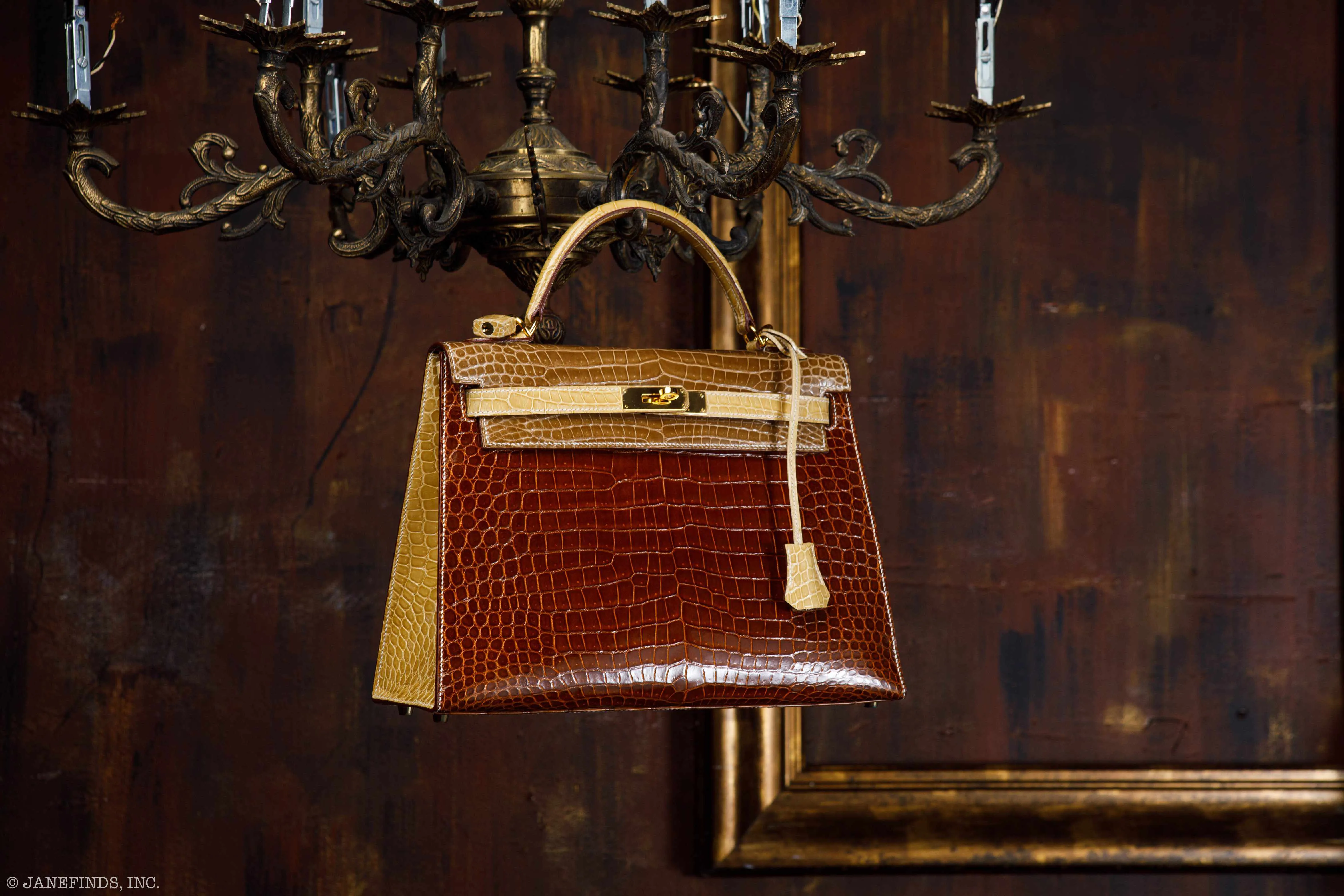 Hermès Kelly 32 Sellier Miel, Ficelle & Poussiere Porosus Crocodile Gold Hardware - 2007 Special Order
