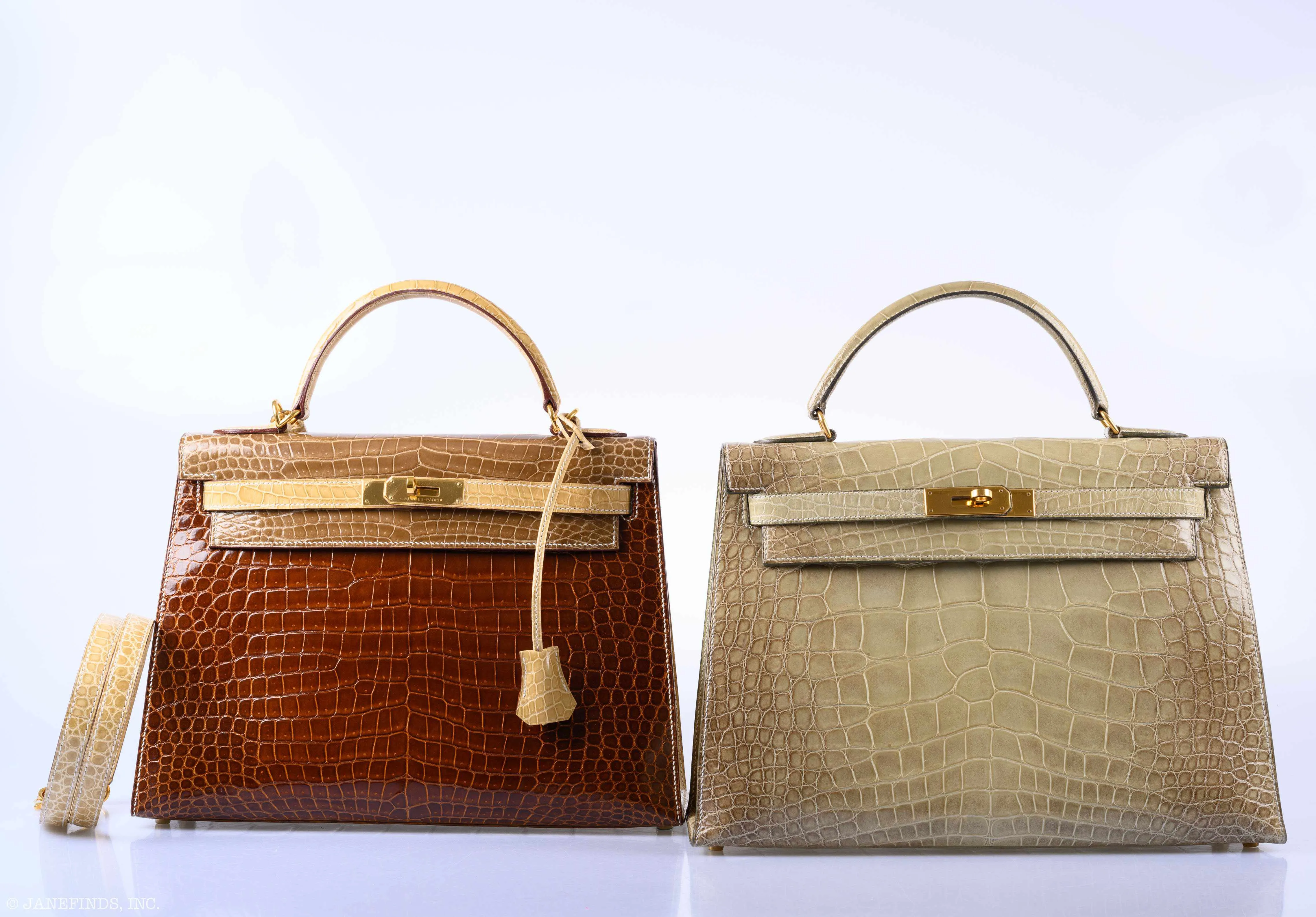 Hermès Kelly 32 Sellier Miel, Ficelle & Poussiere Porosus Crocodile Gold Hardware - 2007 Special Order