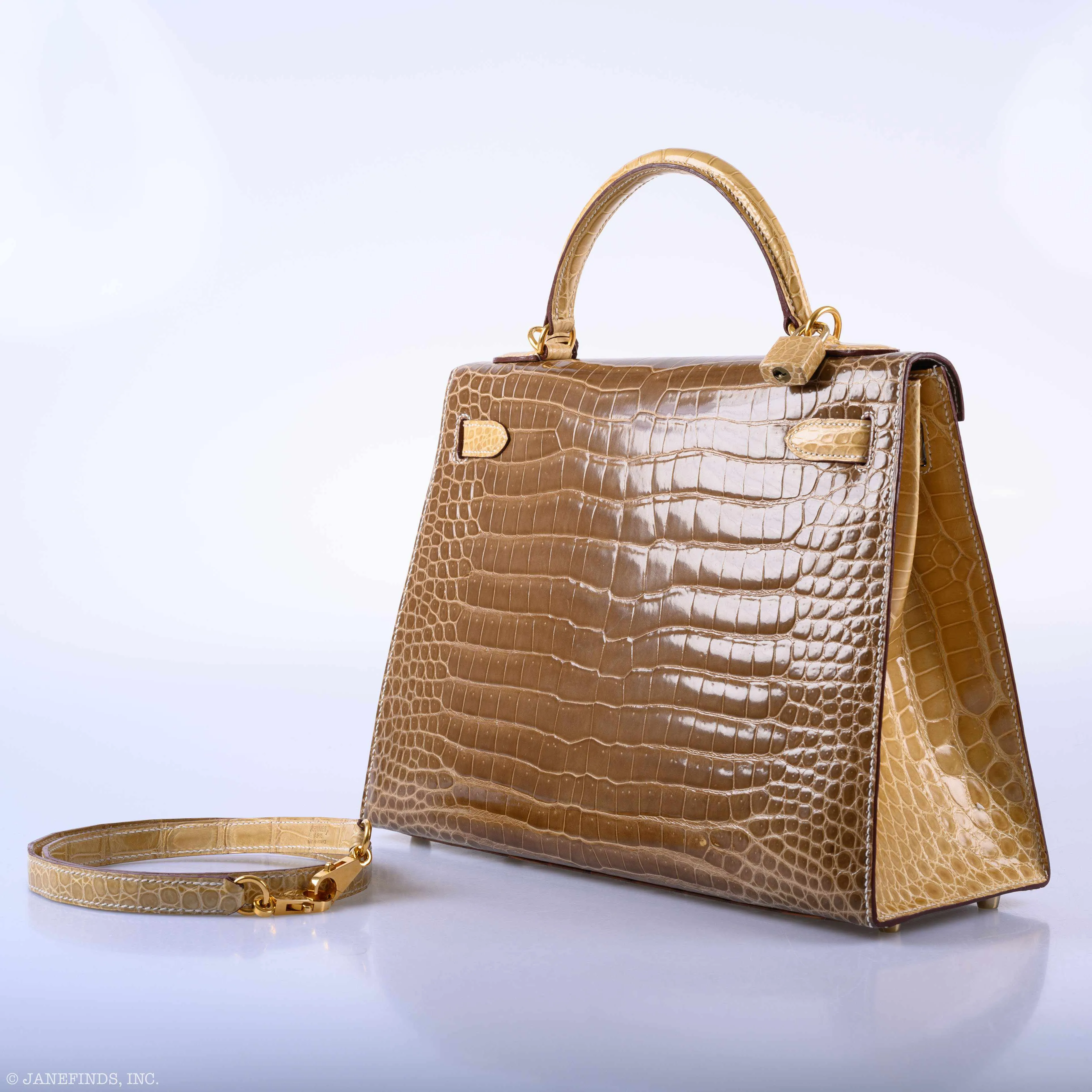 Hermès Kelly 32 Sellier Miel, Ficelle & Poussiere Porosus Crocodile Gold Hardware - 2007 Special Order