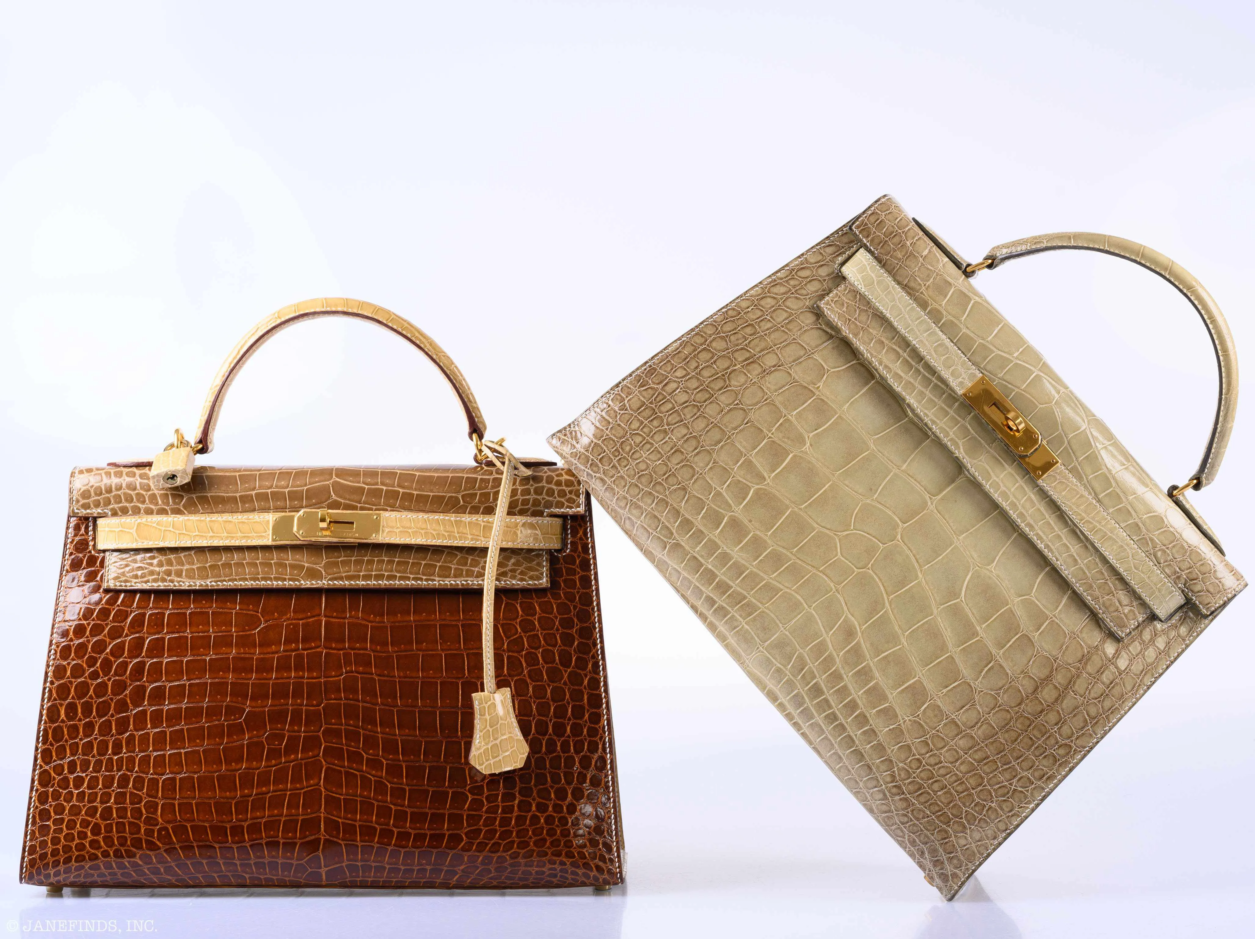 Hermès Kelly 32 Sellier Miel, Ficelle & Poussiere Porosus Crocodile Gold Hardware - 2007 Special Order