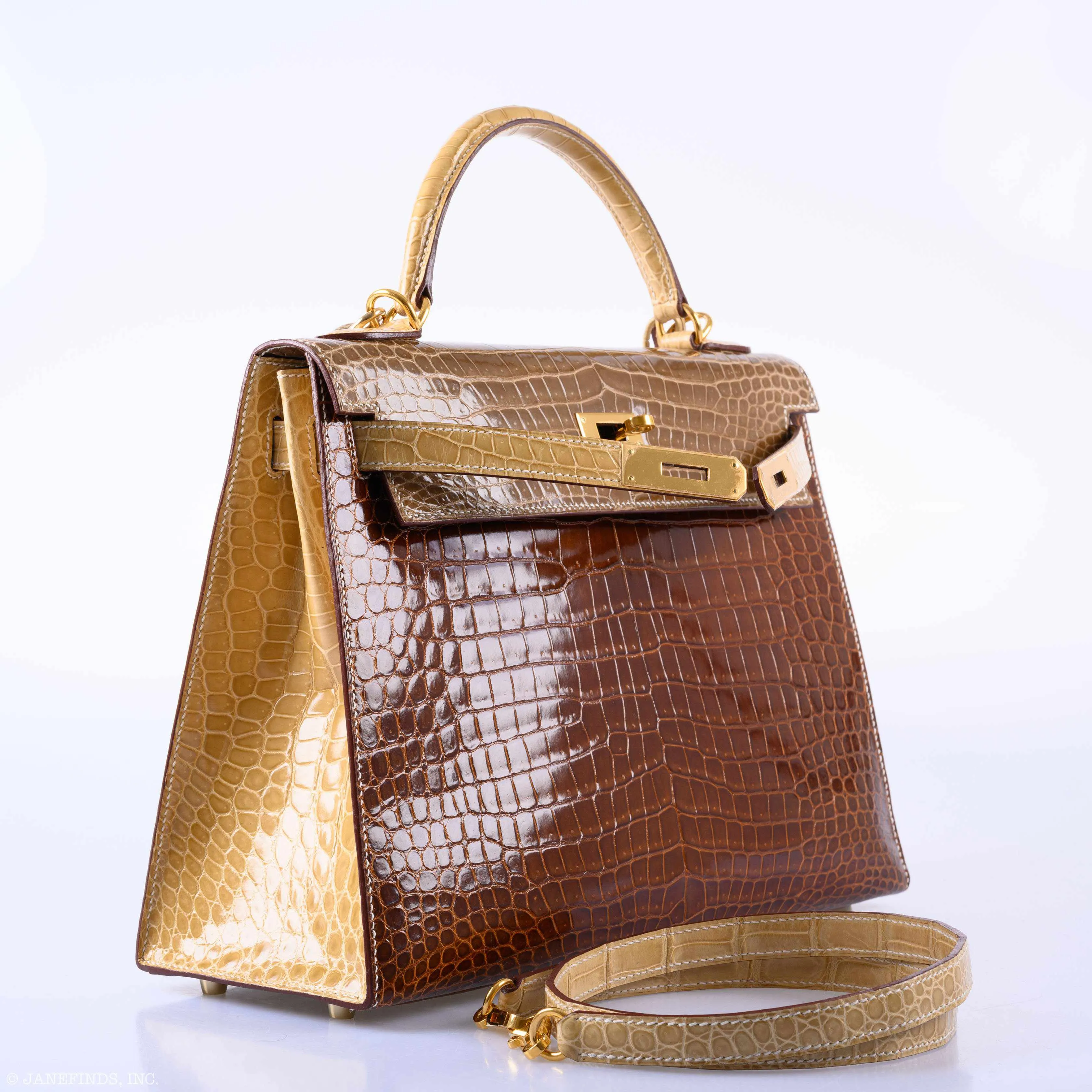Hermès Kelly 32 Sellier Miel, Ficelle & Poussiere Porosus Crocodile Gold Hardware - 2007 Special Order