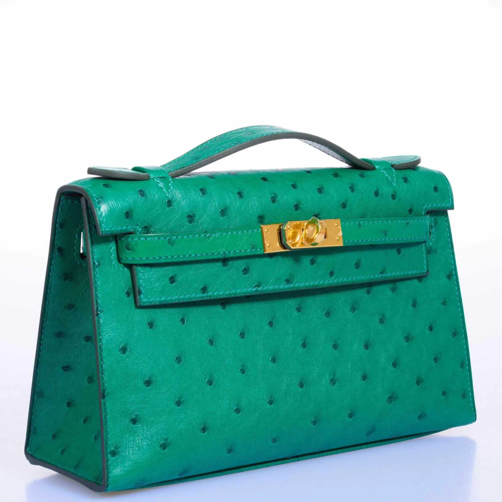 Hermès Kelly JPG Pochette Vert Vertigo Ostrich Gold Hardware