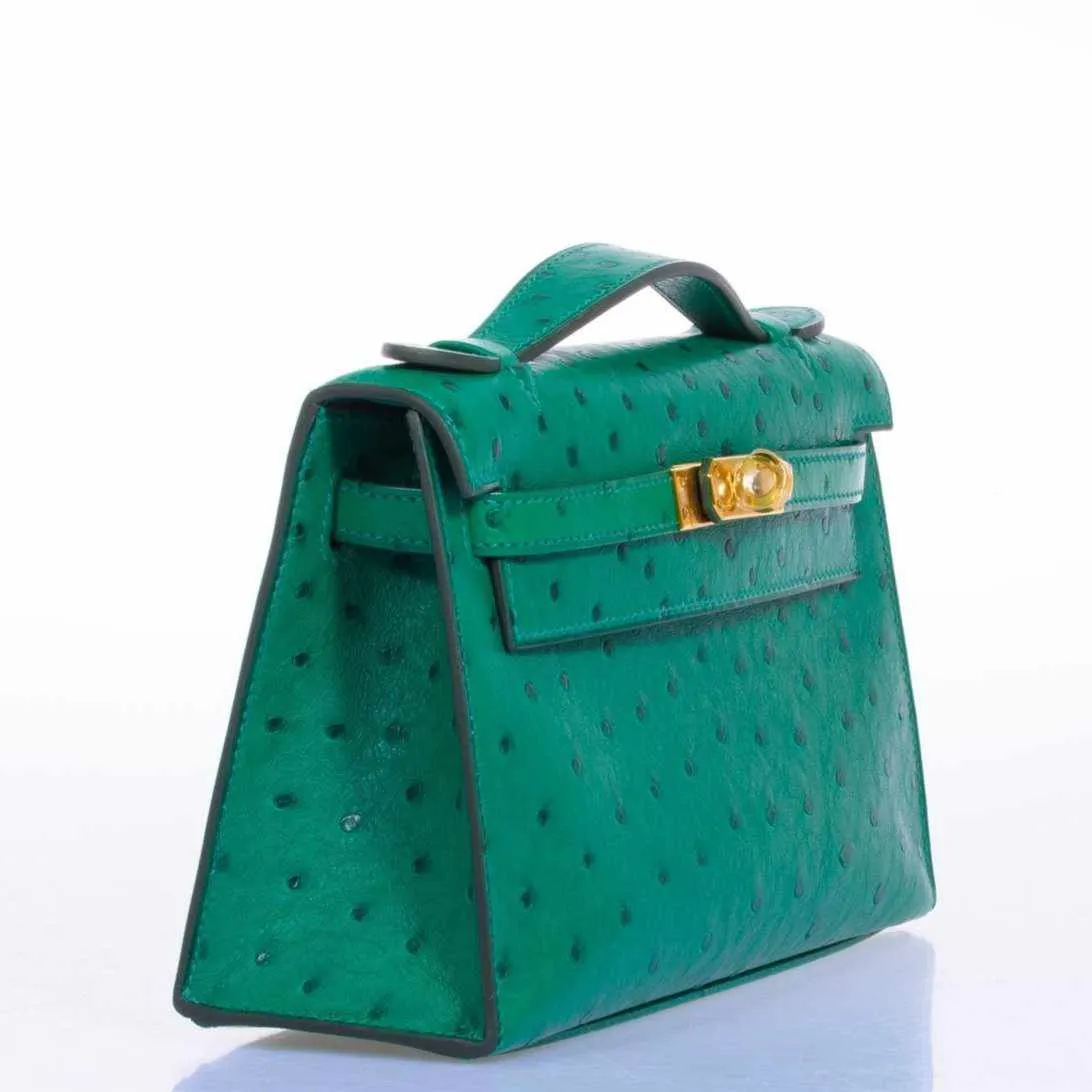 Hermès Kelly JPG Pochette Vert Vertigo Ostrich Gold Hardware