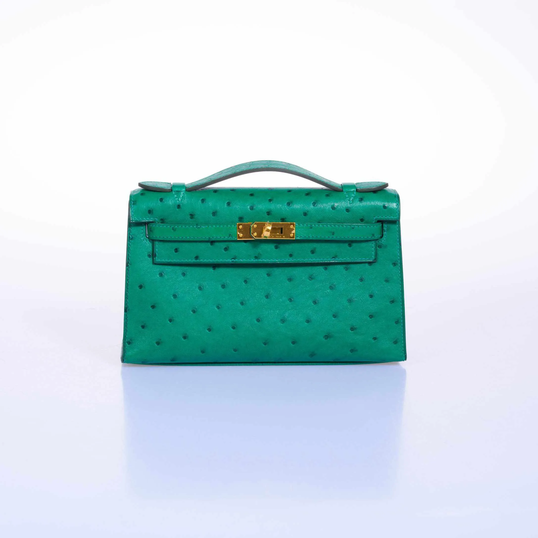 Hermès Kelly JPG Pochette Vert Vertigo Ostrich Gold Hardware