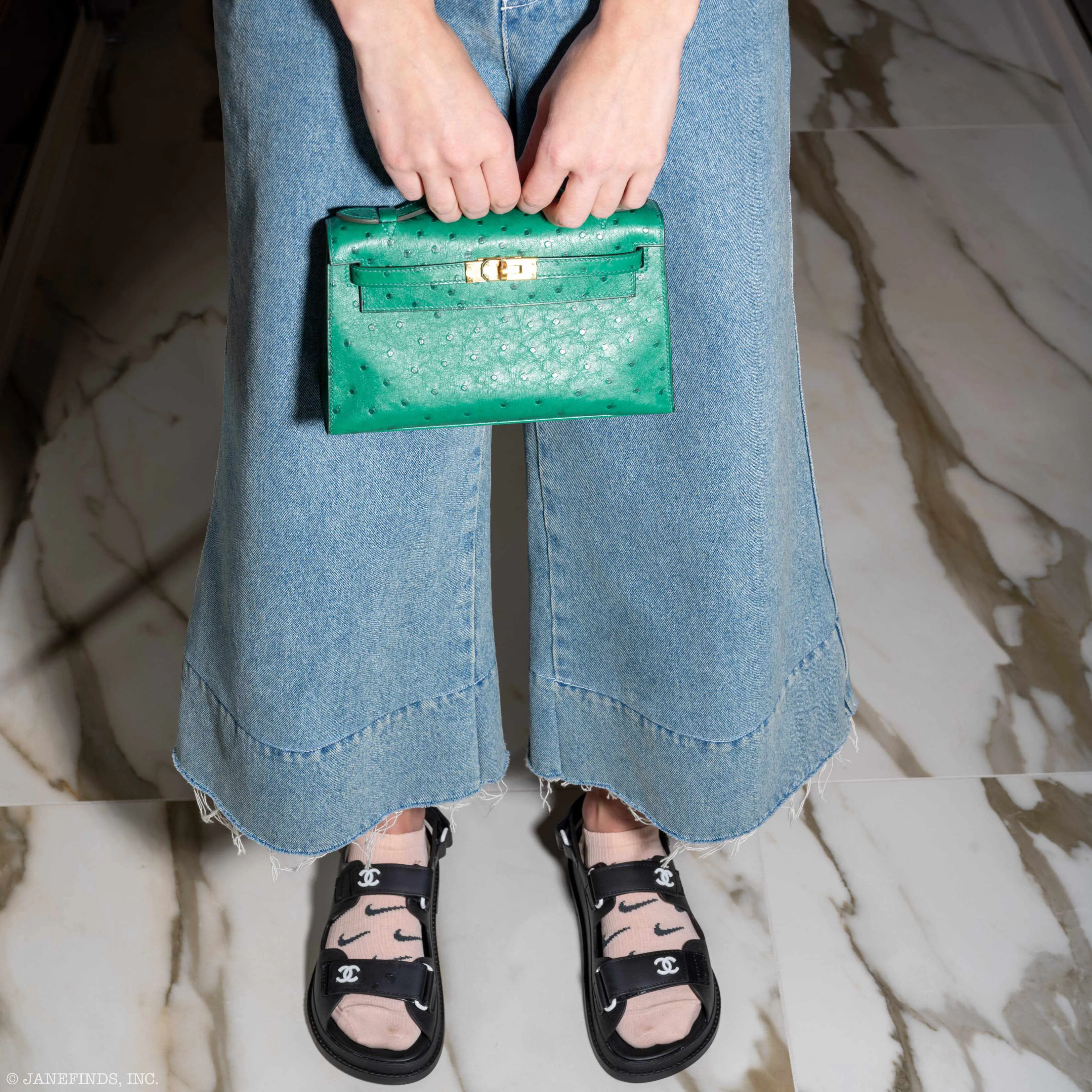Hermès Kelly JPG Pochette Vert Vertigo Ostrich Gold Hardware