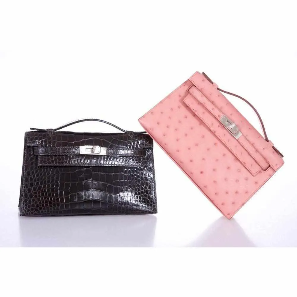 Hermès Kelly Pochette Graphite Alligator Palladium Hardware