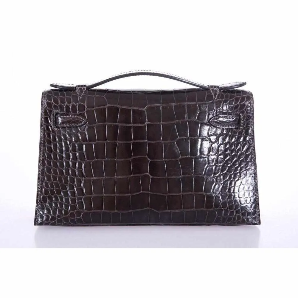 Hermès Kelly Pochette Graphite Alligator Palladium Hardware