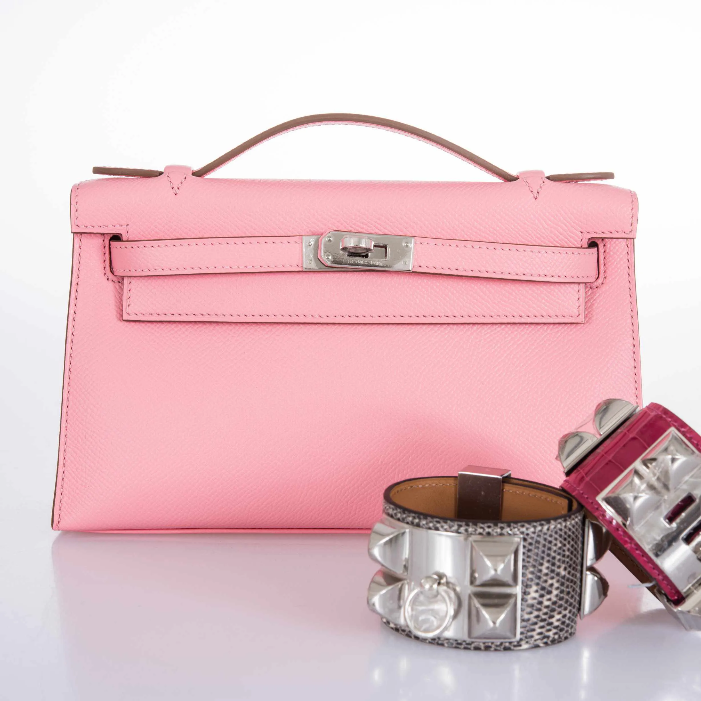 Hermès Kelly Pochette Rose Confetti Epsom Palladium Hardware