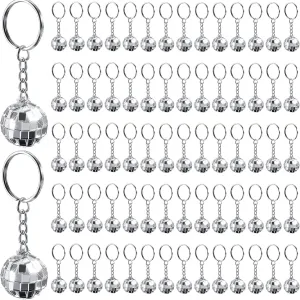 Hicarer 72 Pcs Mini Disco Ball Keychain 60s 70s 80s Party Favors Glitter Silver Mirror Ball Keychain Halloween Party Favor for Disco Theme Christmas Accessories Supplies Gift