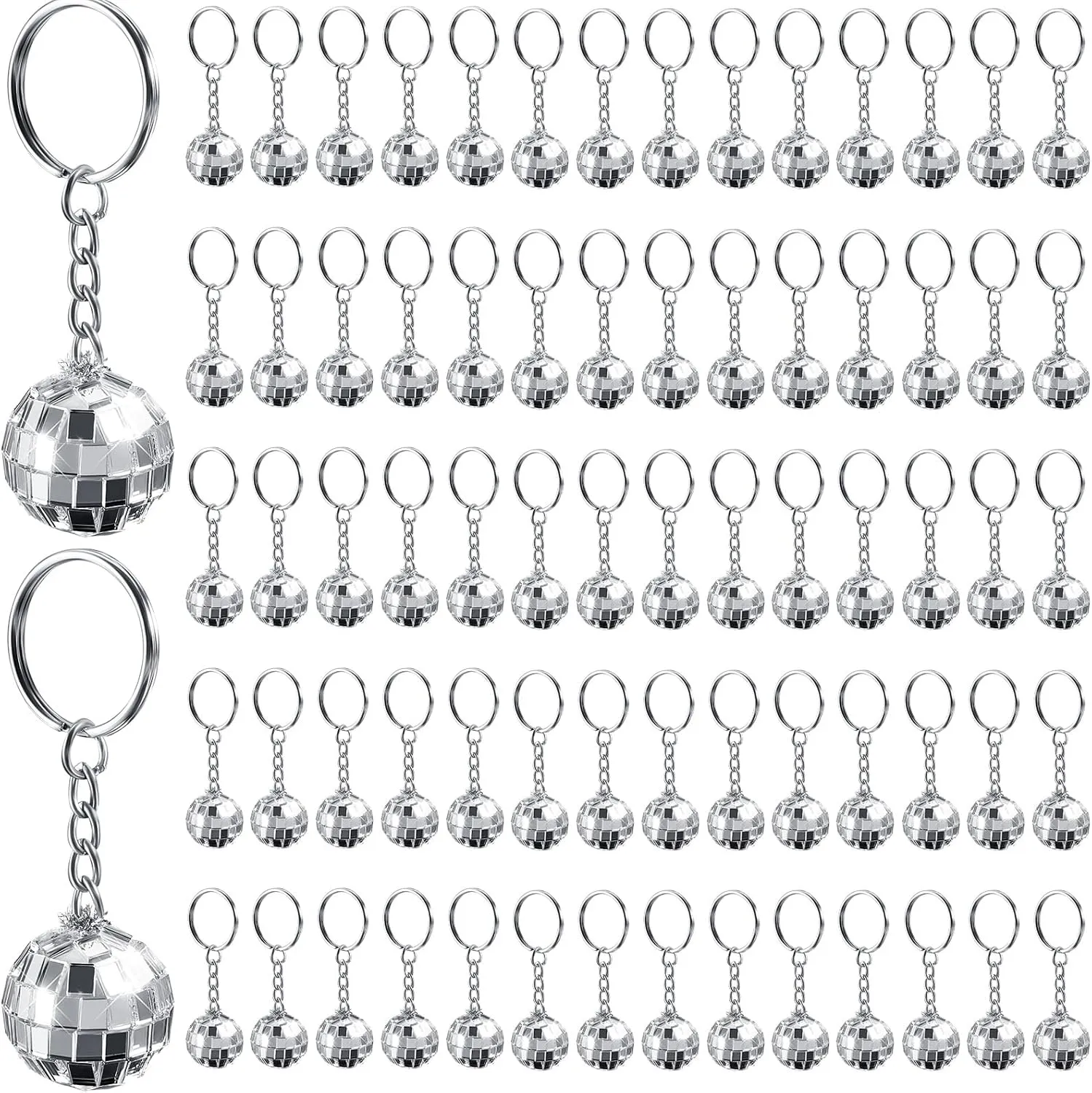 Hicarer 72 Pcs Mini Disco Ball Keychain 60s 70s 80s Party Favors Glitter Silver Mirror Ball Keychain Halloween Party Favor for Disco Theme Christmas Accessories Supplies Gift