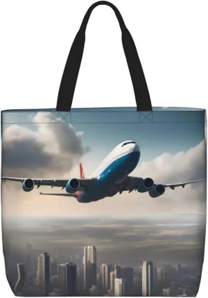 high altitude airplane Women's Casual Tote Bags, Reusable Tote Shoulder Bags, Multi-Function Large Capacity Shopping Bags