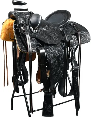 HILASON Black 15 in Western Horse Wade Saddle American Leather Ranch Roping Black | Hand Tooled | Horse Saddle | Western Saddle | Wade & Roping Saddle | Horse Leather Saddle | Saddle for Horses