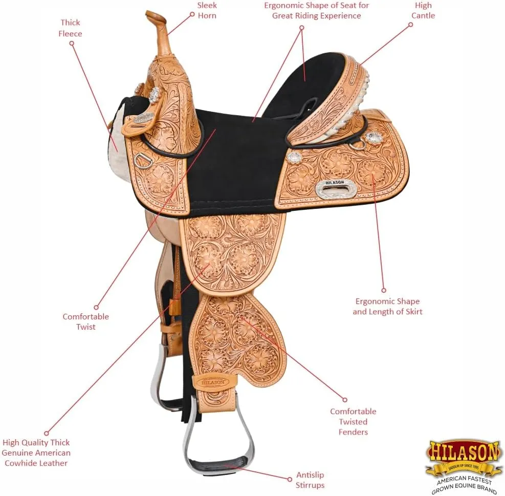 HILASON Child Treeless Horse Saddle Western American Leather Barrel | Horse Saddle | Western Saddle | Treeless Saddle | Saddle for Horses | Horse Leather Saddle