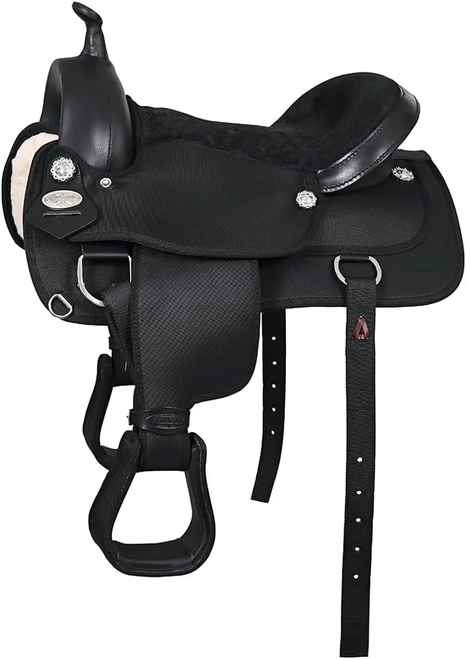 HILASON Flex Tree Western Horse Saddle Cordura Synthetic Synthetic Trail & Pleasure | Synthetic Saddle | Western Saddle | Saddle for Horses | Horse Saddle Western