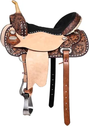HILASON Flex Tree Western Horse Saddle in American Leather Barrel Trail | American Saddle Horse | Leather Saddle | Western Saddle | Saddle for Horses | Horse Saddle Western