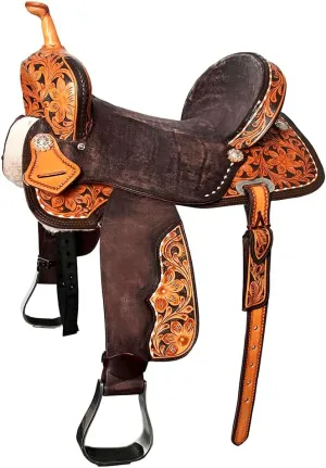 HILASON Flex Tree Western Horse Saddle in American Leather Barrel Trail | Leather Saddle | Western Saddle | Saddle for Horses | Horse Saddle Western