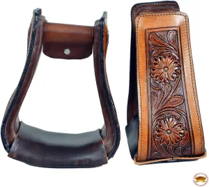 HILASON Horse Western Saddle Stirrup Rawhide Leather Stirrups Pair | Western Stirrups | Saddle Stirrups | Western Stirrups for Saddle | Barrel Racing Stirrups | Stirrups for Horses