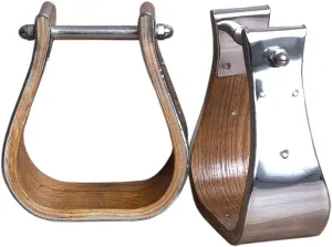HILASON Nickle Plated Wooden Horse Saddle Stirrups Pair Western Stirrups|Aluminum Stirrups|Leather Stirrups|Wooden Stirrups|Endurance Stirrups|Angled Stirrups|Padded Stirrups