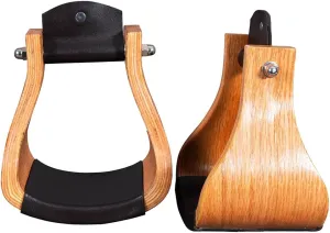 HILASON Oakwood Horse Saddle Stirrups Pair W/Leather Bottom Western Stirrups|Aluminum Stirrups|Leather Stirrups|Wooden Stirrups|Endurance Stirrups|Angled Stirrups|Padded Stirrups