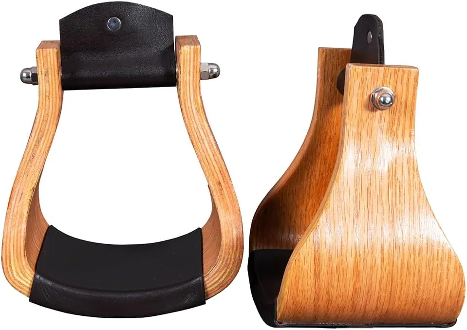 HILASON Oakwood Horse Saddle Stirrups Pair W/Leather Bottom Western Stirrups|Aluminum Stirrups|Leather Stirrups|Wooden Stirrups|Endurance Stirrups|Angled Stirrups|Padded Stirrups