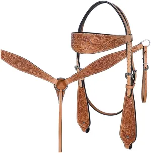 HILASON Tan Western American Leather Horse Tack Set Tan | Horse Tack Sets Western | Leather Horse Tack | Horse Tack Breast Collar | Leather Horse Headstall