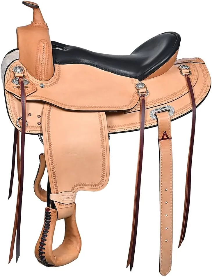 HILASON Western Draft Horse Wide Gullet Trail American Leather Saddle | Horse Saddle | Western Saddle | Draft Horse Saddle | Saddle for Horses | Horse Leather Saddle