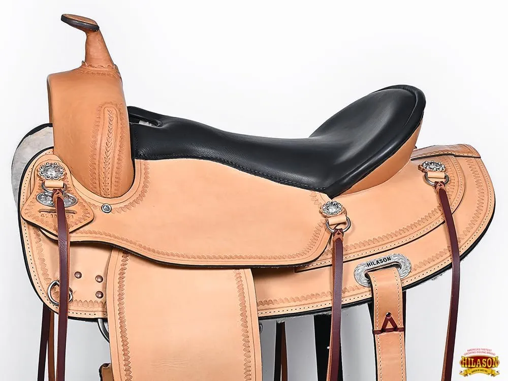 HILASON Western Draft Horse Wide Gullet Trail American Leather Saddle | Horse Saddle | Western Saddle | Draft Horse Saddle | Saddle for Horses | Horse Leather Saddle