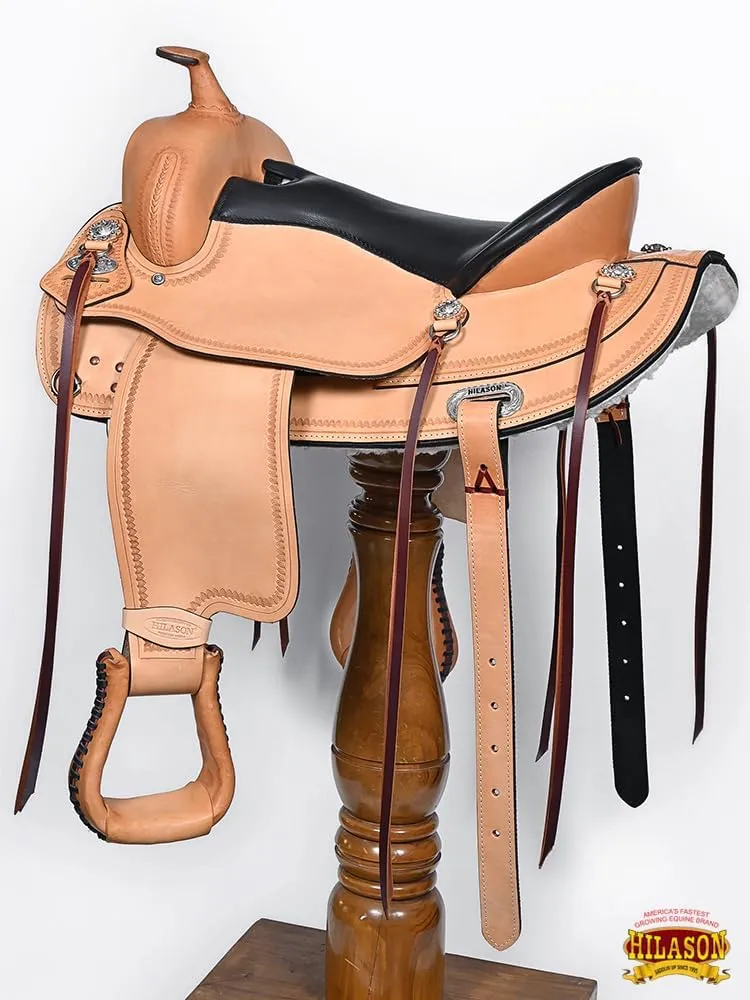 HILASON Western Draft Horse Wide Gullet Trail American Leather Saddle | Horse Saddle | Western Saddle | Draft Horse Saddle | Saddle for Horses | Horse Leather Saddle