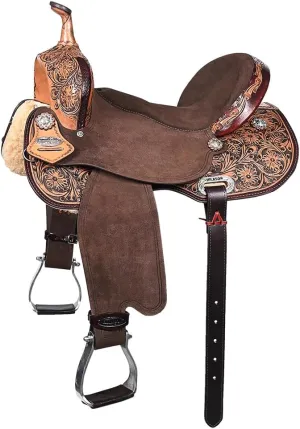 HILASON Western Horse Flex Tree Barrel Trail in American Leather Saddle Brown | Leather Saddle | Western Saddle | Saddle for Horses | Horse Saddle Western