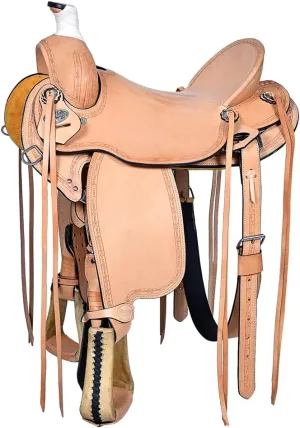 HILASON Western Horse Saddle American Leather Ranch Roping Trail Tan | Hand Tooled | Horse Saddle | Western Saddle | Wade & Roping Saddle | Horse Leather Saddle | Saddle for Horses