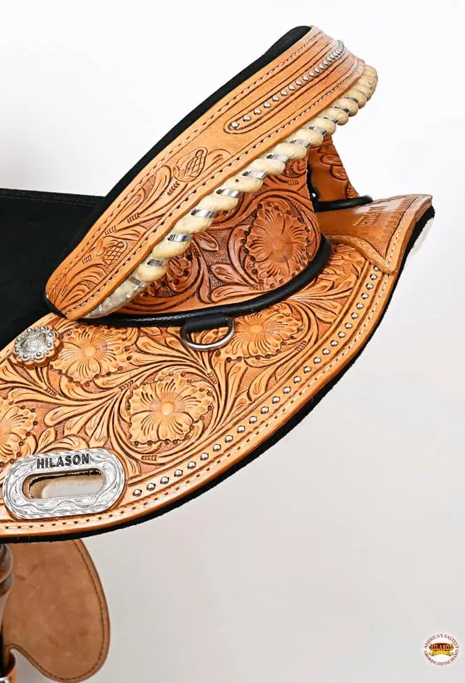 HILASON Western Horse Treeless Trail Barrel American Leather Saddle | Horse Saddle | Western Saddle | Treeless Saddle | Saddle for Horses | Horse Leather Saddle