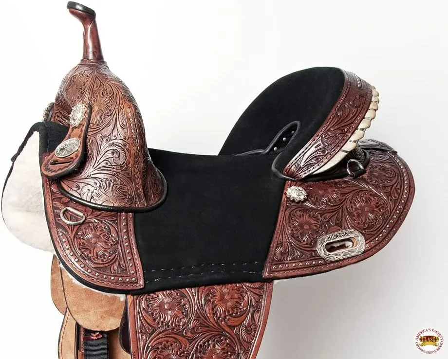 HILASON Western Horse Treeless Trail Barrel American Leather Saddle | Horse Saddle | Western Saddle | Treeless Saddle | Saddle for Horses | Horse Leather Saddle