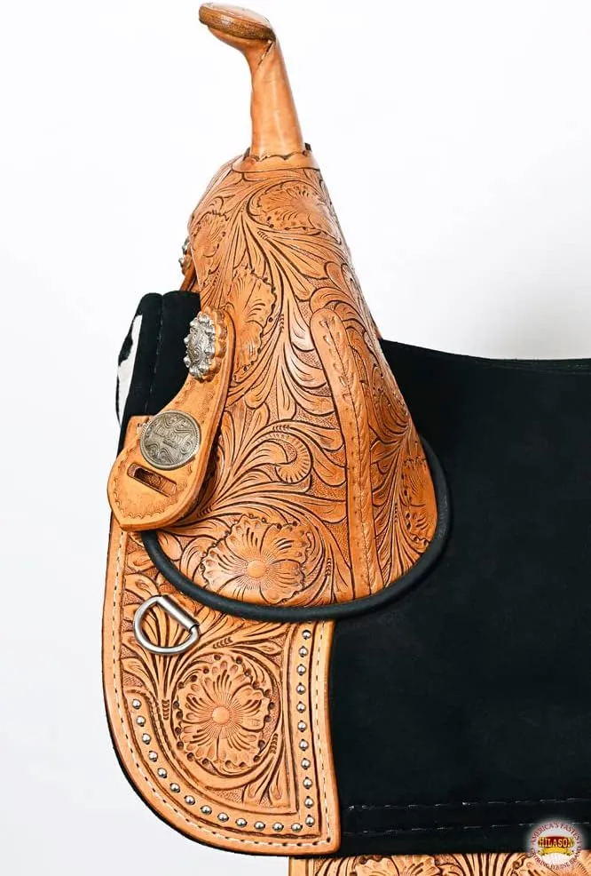 HILASON Western Horse Treeless Trail Barrel American Leather Saddle | Horse Saddle | Western Saddle | Treeless Saddle | Saddle for Horses | Horse Leather Saddle