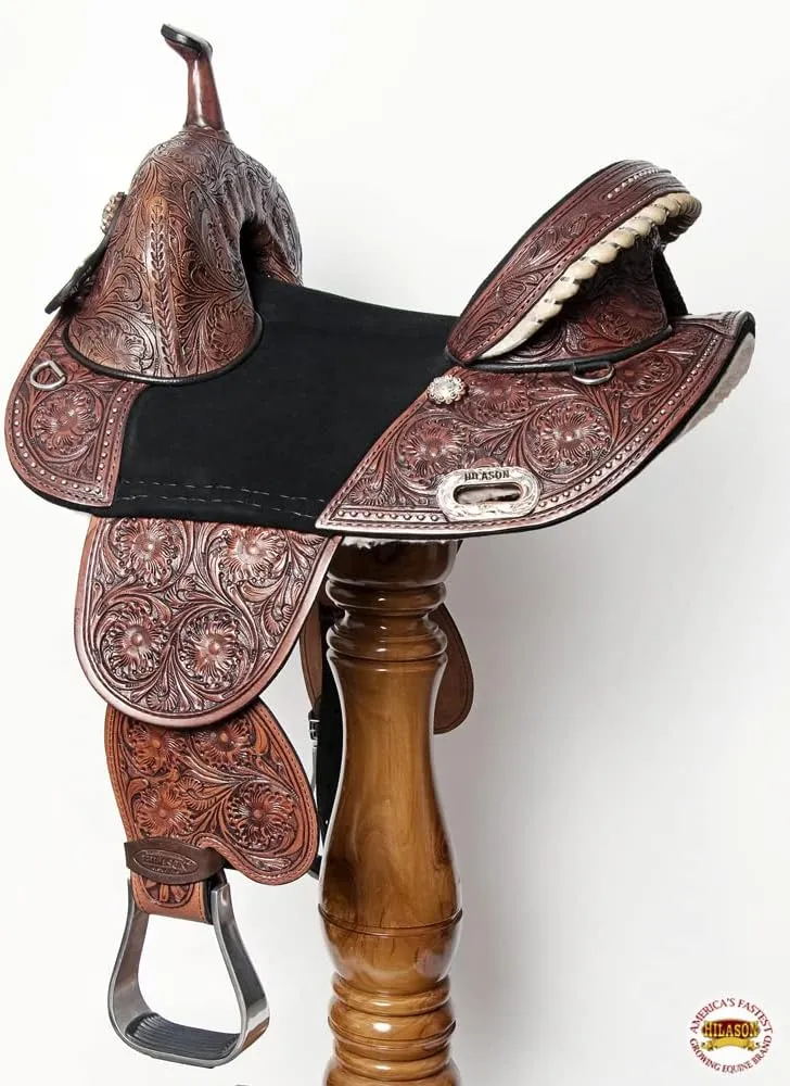 HILASON Western Horse Treeless Trail Barrel American Leather Saddle | Horse Saddle | Western Saddle | Treeless Saddle | Saddle for Horses | Horse Leather Saddle