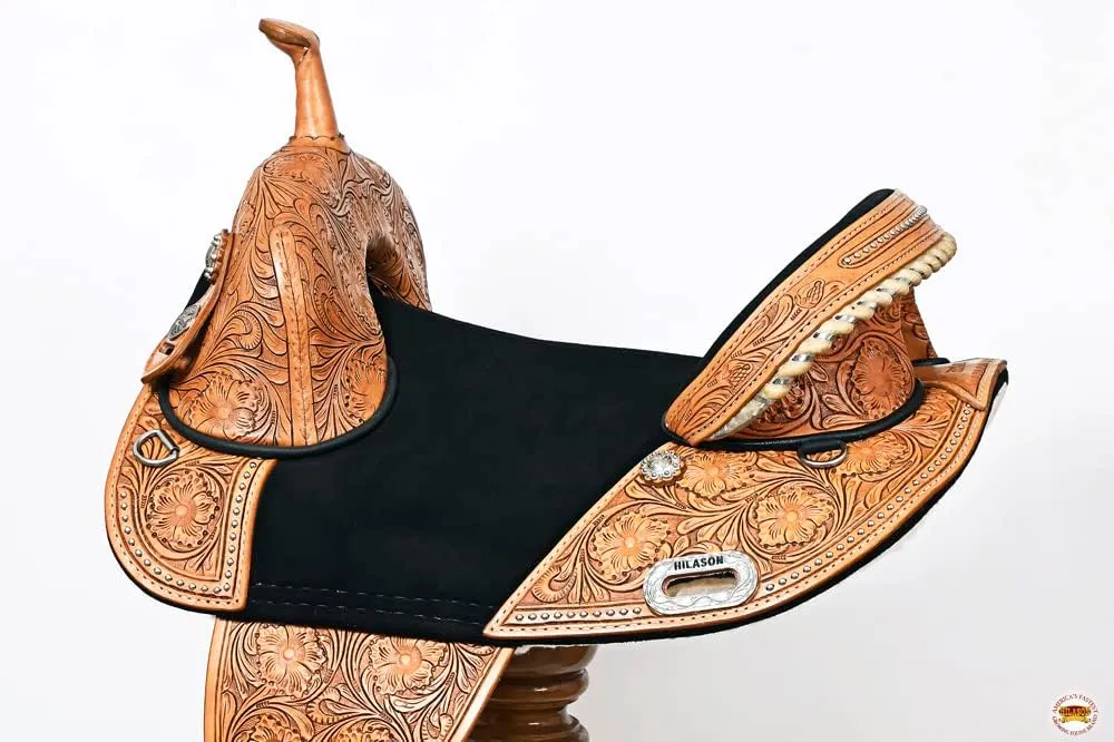 HILASON Western Horse Treeless Trail Barrel American Leather Saddle | Horse Saddle | Western Saddle | Treeless Saddle | Saddle for Horses | Horse Leather Saddle