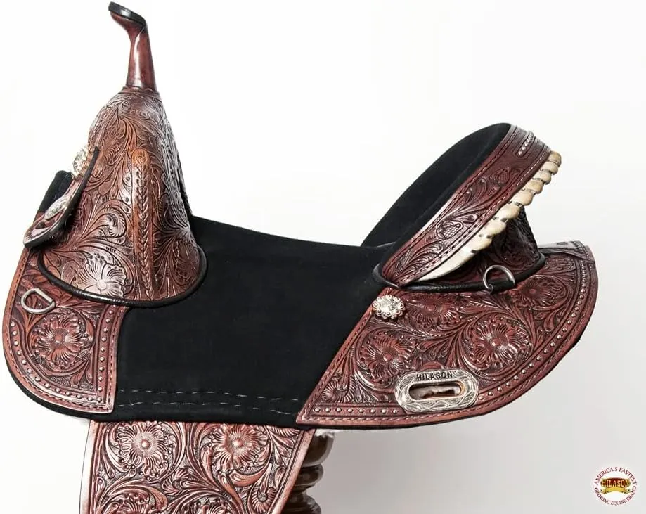 HILASON Western Horse Treeless Trail Barrel American Leather Saddle | Horse Saddle | Western Saddle | Treeless Saddle | Saddle for Horses | Horse Leather Saddle