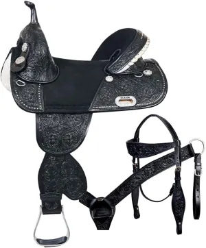 HILASON Western Horse Treeless Trail Barrel Saddle American Leather Black | Horse Saddle | Western Saddle | Treeless Saddle | Saddle for Horses | Horse Leather Saddle